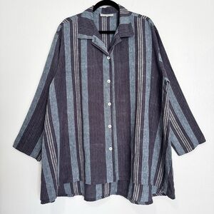 Bryn Walker Linen Shirt Women’s Medium Oversized Blue‎ Stripe Pearl Made In USA